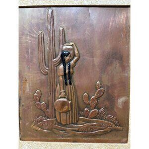 Mid-Century Copper Wall Art Southwestern Woman Saguaro Cactus – Indigenous-Inspi
